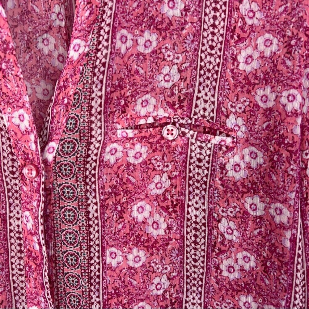 Kut from the Kloth button up paisley floral boho blouse Pink Patterned Blouse - Picture 5 of 9